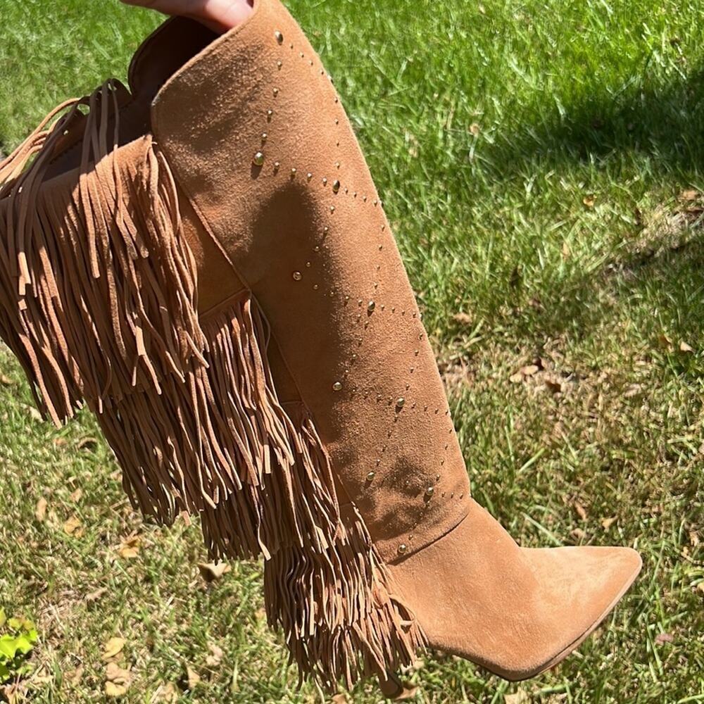 ▶️ Vince Camuto ◀️ Panaryaz Knee High Suede Fringe. Sz 9 - Picture 16 of 17